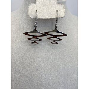 Vintage Silver Tone Dangle Modernist Abstract Style Earrings Hook Post